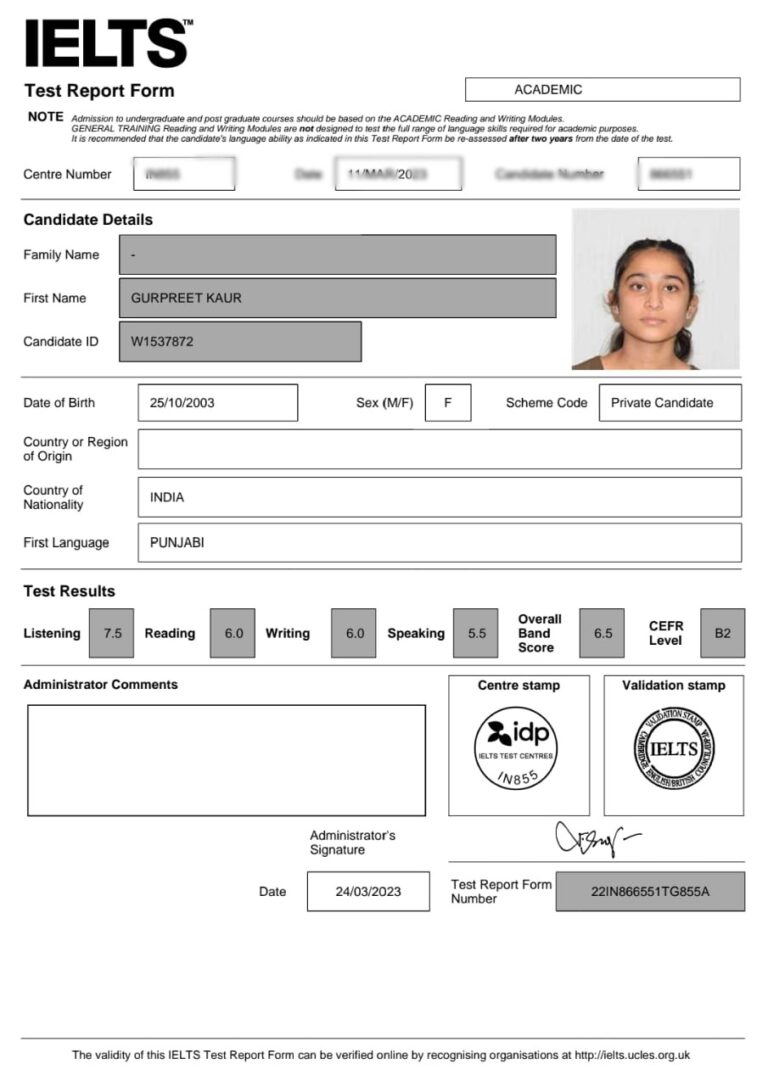 Gurpreet Kaur 6.5 Bands